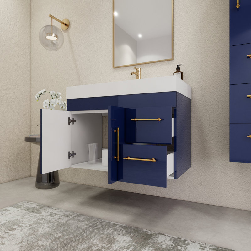 Ensemble de meuble-lavabo simple mural 35,4 ", Bleu nuit