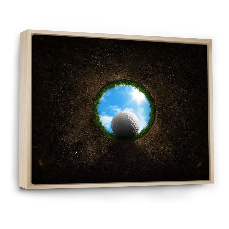 «Golf Ball Falling Into», reproduction sur toile, H 24 po x l 36 po x P 1 po, Cadre flottant brun