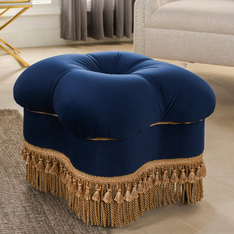 Judith Velvet Ottoman, Navy Blue Velvet