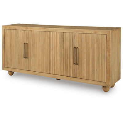 Nyara Accent Cabinet, Fluted Doors and Storage, Antique Beige Wood 68 Inch