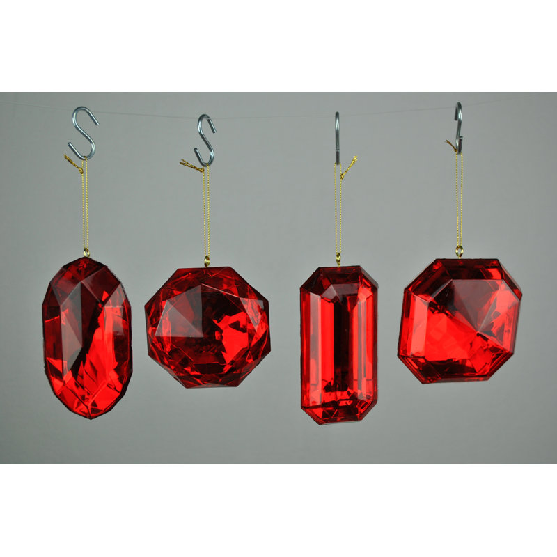 4 Piece Jewel Ornament Set, Rouge