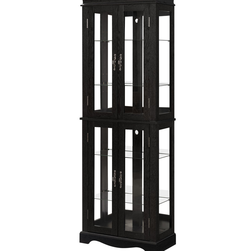 Armoire en verre à six niveaux avec éclairage intégré, cloison mobile, plateau carré élégant pour le rangement du vin, tablettes personnalisables, charnière lisse et