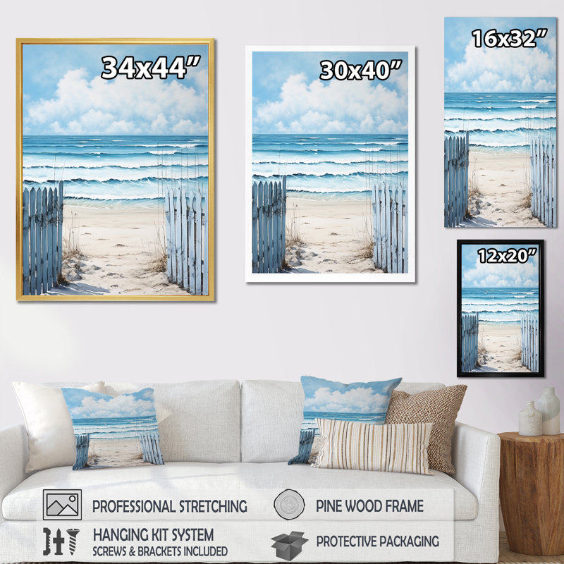 «Aviston Coastal Minimalisme Beach Fence II», reproductions encadrées, H 32 po x l 16 po x P 1 po, Cadre flottant noir