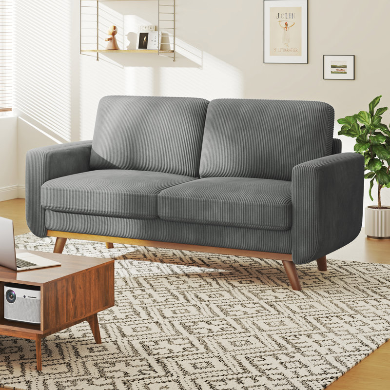 Parklawn 2 Seater Corduroy Sofa, Dark Grey, Walnut