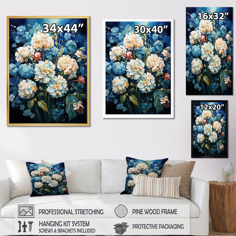 Fleur bleue dans un maïs soufflé Serenade I, Toile tendue, H 32 po x l 16 po x P 1 po