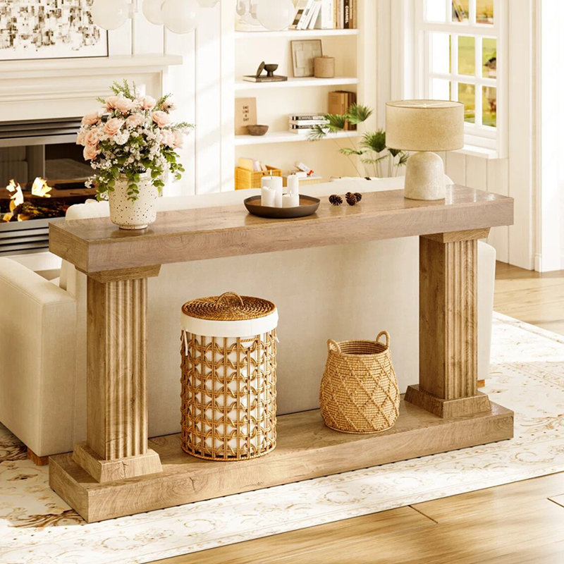 Console rétro de style français, Bois naturel, H 35,4 po x l 78,7 po x P 11,8 po