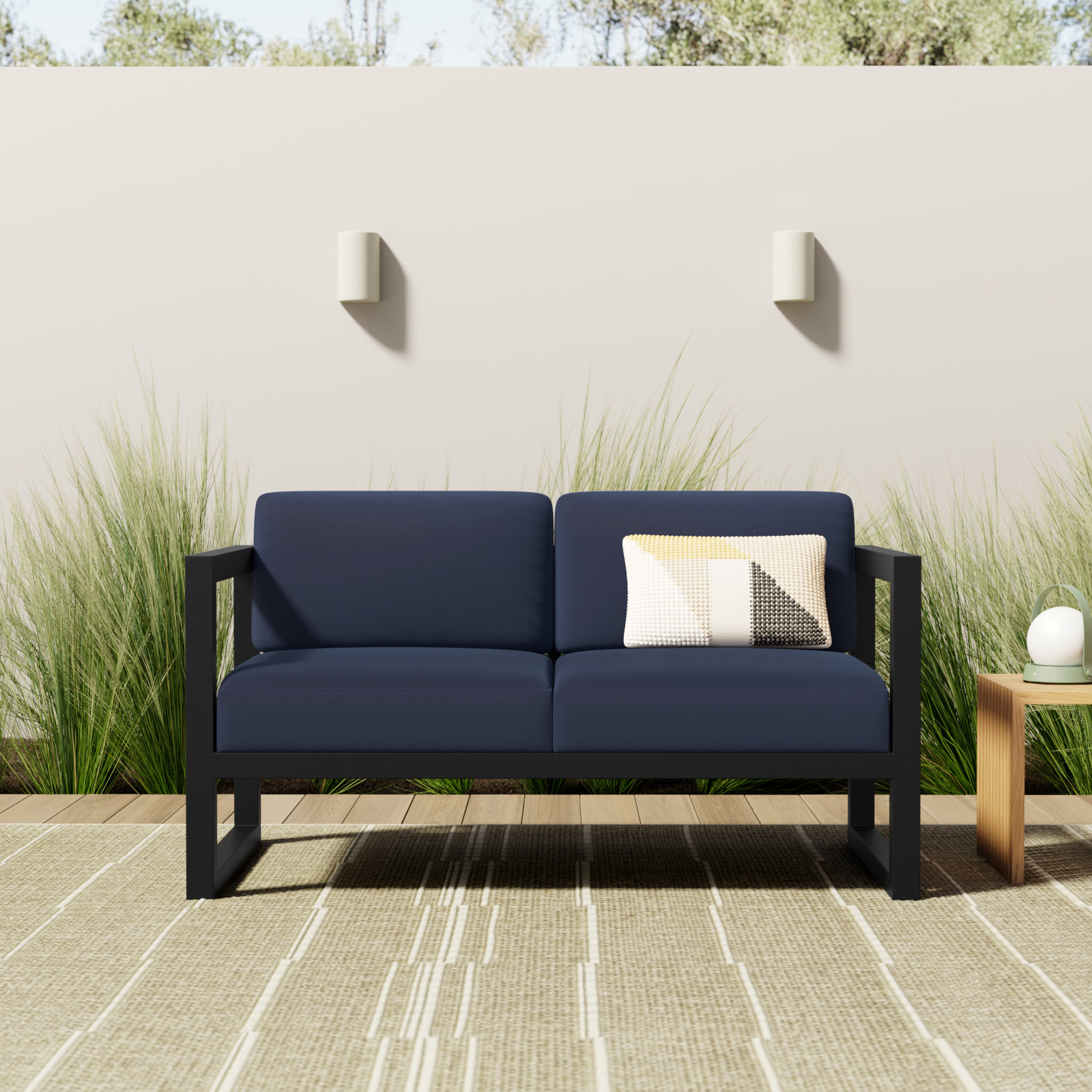 Smith 58" Sunbrella® Patio Loveseat, Spectrum Indigo, Black
