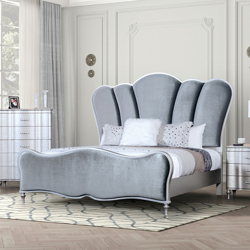 Magnifique lit en tissu, Argent, Grand