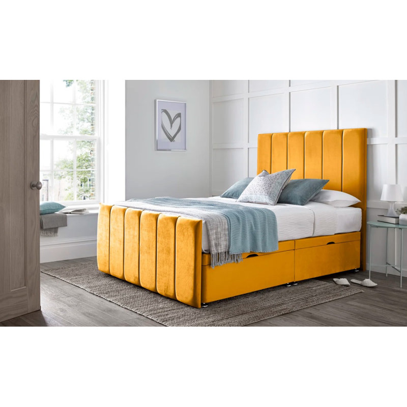 Retweet Upholstered Divan Bed, Double (4'6), Mustard Yellow