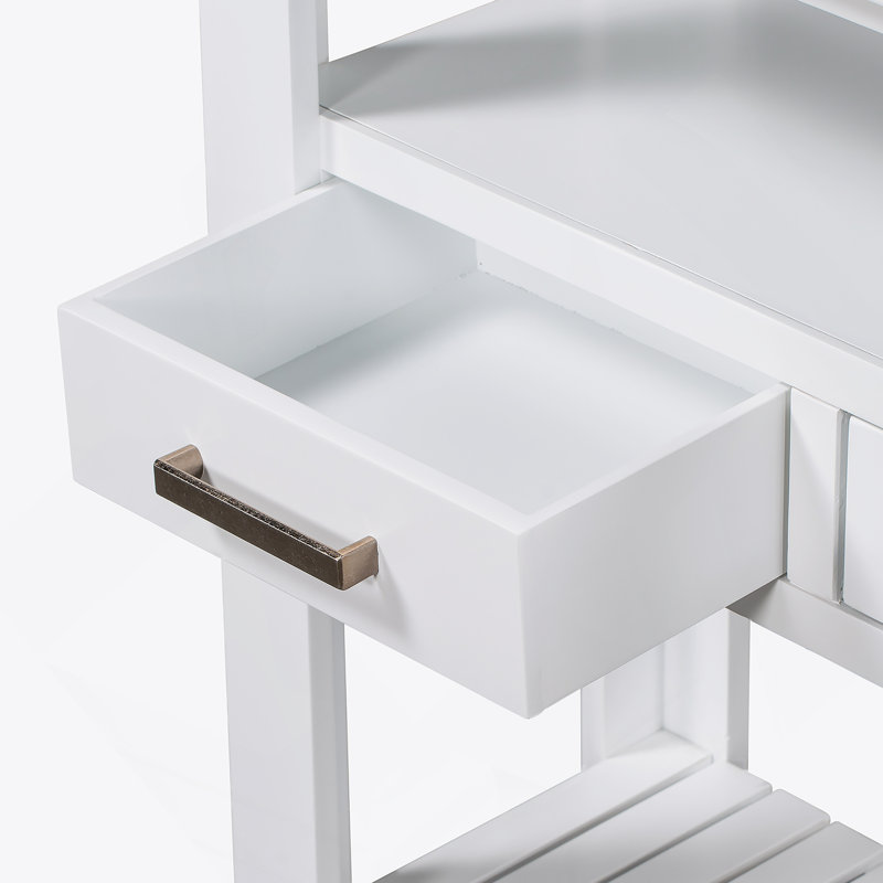 Élégante console moderne avec quatre tiroirs et deux tablettes, idéale pour l'organisation du salon et un décor élégant