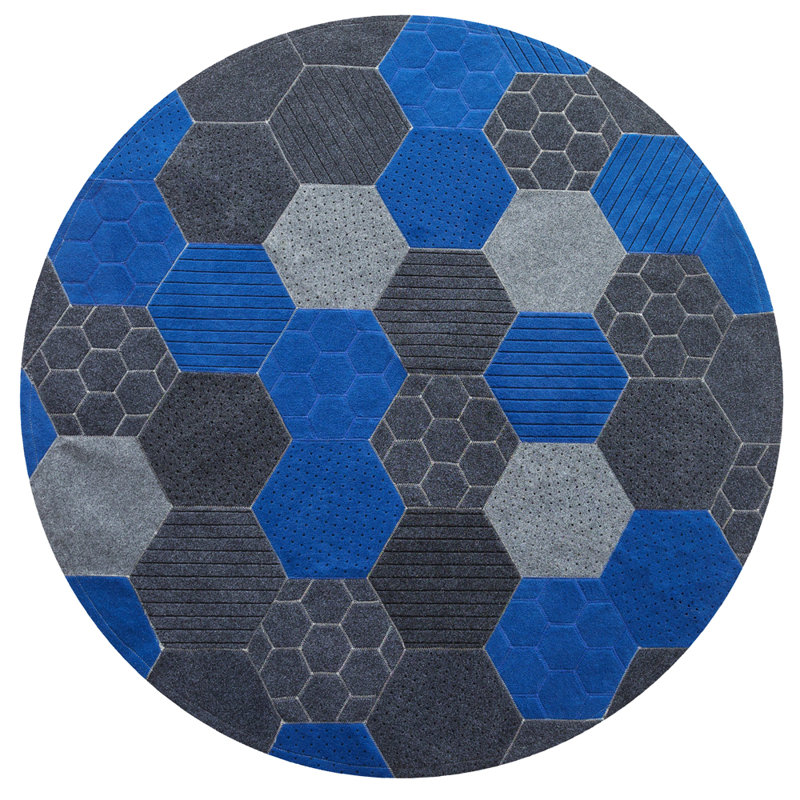 Hex Geometric Area Rug in Blue, Round 8'2"