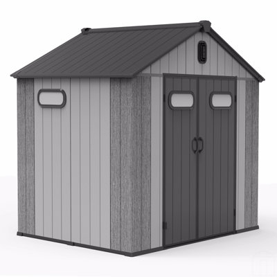 Remise de rangement extérieure en résine 8 x 6 pi avec porte verrouillable, remises extérieures imperméables avec fenêtres et évents, remise en plastique robuste pour outils