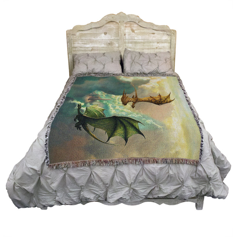Pure Country Weavers Clouds Tower Dragons Blanket by Ciruelo - Gift Fantasy Tapestry Throw Woven from Cotton - Made in The USA (72x54)