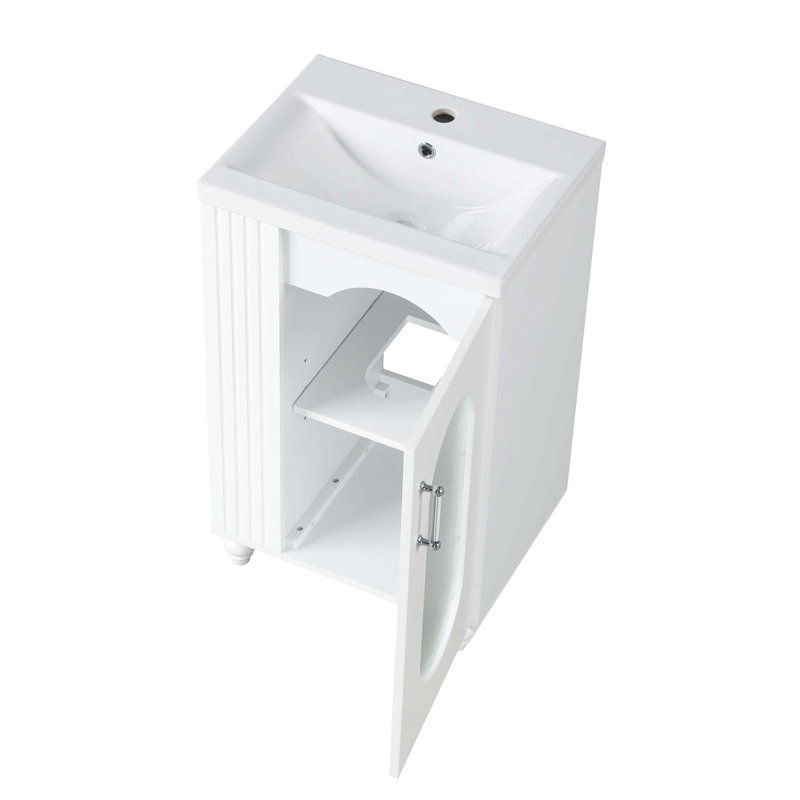Meuble-lavabo de 20 po avec lavabo, meuble-lavabo avec tablette à deux niveaux, tablette réglable, bois massif et panneau de fibres à densité moyenne