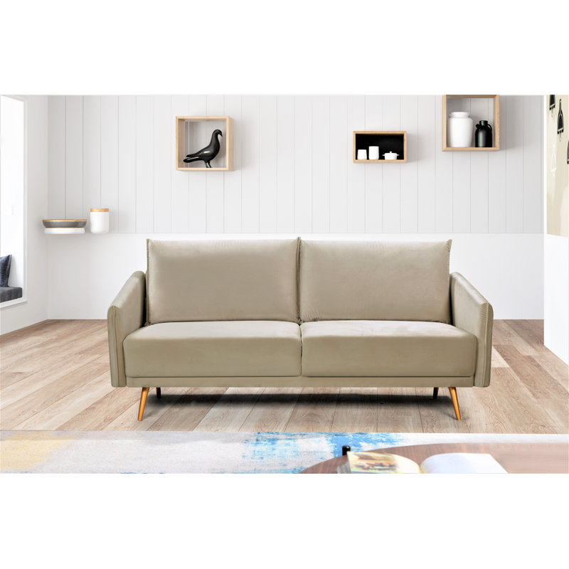 Leidesdorff 72.83" Velvet Round Arm Sofa, Cream