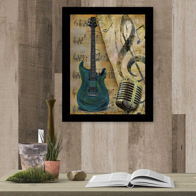 «Guitare II» Byed Wargo, reproduction encadrée prête à accrocher, cadre noir