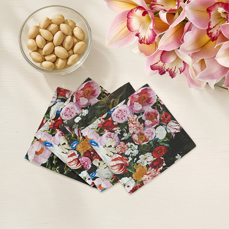 Festoon Flowers Cotton Sateen Cocktail Napkins