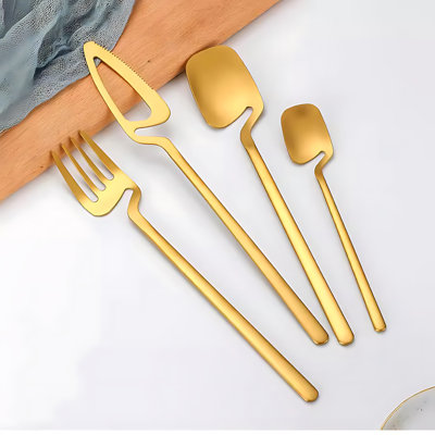Ensemble de 20 couverts en acier inoxydable 304 pour utilisation au restaurant et à l'hôtel - Cuillère à café et cuillère à dessert durable en or