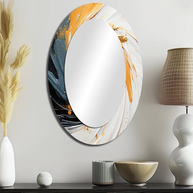 Radiant Revolve Orange Spiral - Miroir mural ovale orange moderne, 36 po x 24 po