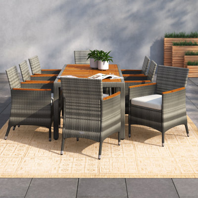 Allye 8 - Person Acacia Patio Dining Set with Rectangular Table , Cushions Included