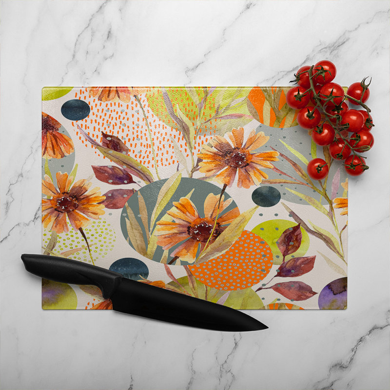 Autumn Flowers Glass Chopping Board
