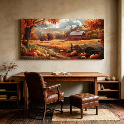 Rustic Pumpkin Wall Art Hello Fall Pictures Wall Decor for Kitchen Dinner Room Farmhouse Canvas Prints Watercolor Pumpkins Maple Leaves Autumn Fall Posters Halloween Artwork Home Decorations