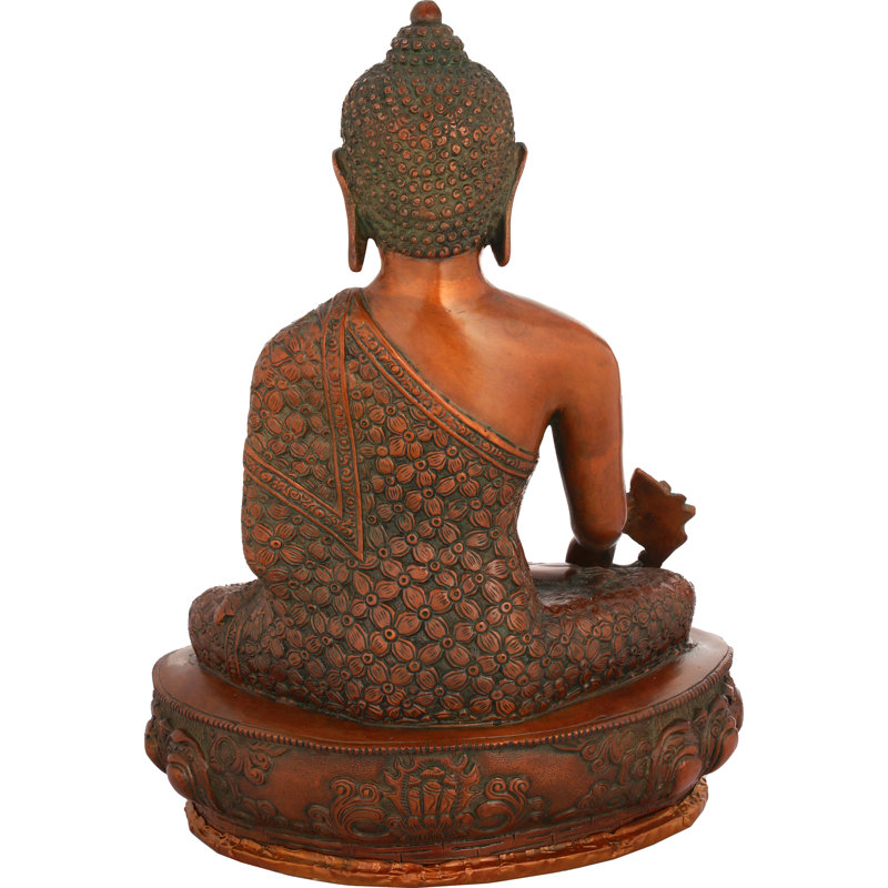 Figurine de Bouddha de la Médicine décorée de Vishwa Vajra (divinité bouddhiste tibétaine)