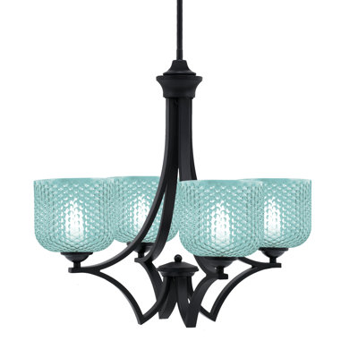Zilo 4 Light Uplight Chandelier Shown, 6" Turquoise Glass