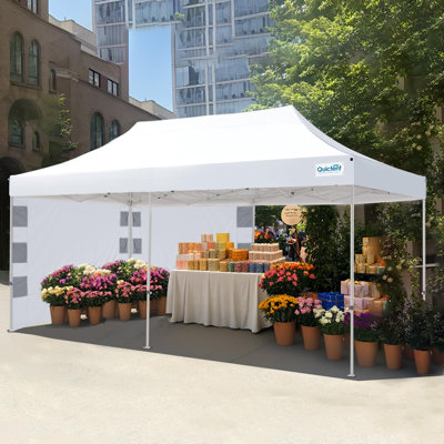 Quictent 10'x20' Portable Pop up Canopy Tent, Easy up Commercial Gazebo Canopies for Sun & Rain Protection(White, 1 Sidewall)