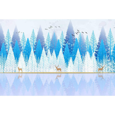 Idées murales murales pour chambre à coucher wapiti dans la forêt d'hiver vue grand papier peint amovible autocollants muraux_CHINEE_1910_X06