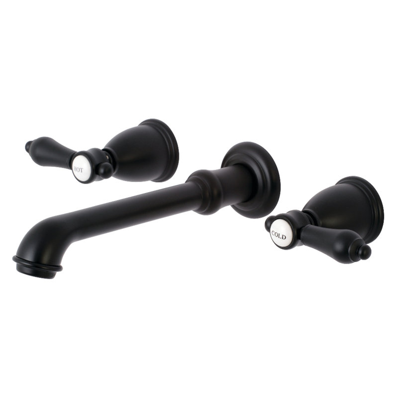 Kingston Brass Heirloom Two-Handle 3-Hole Wall Mount Bathroom Faucet, Matte Black
