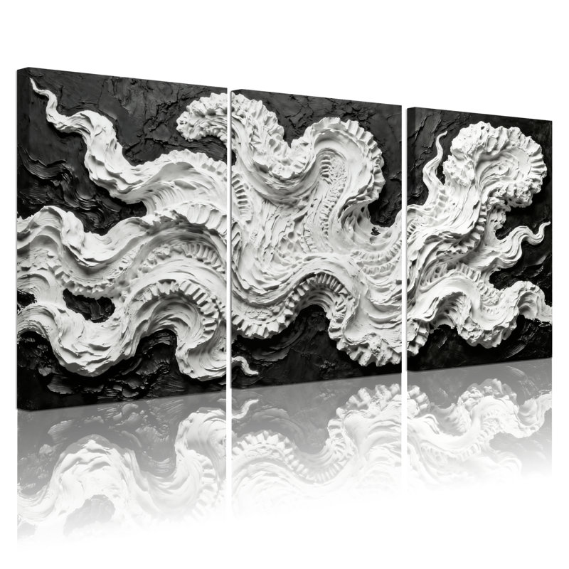 Tentacules de pieuvre abstraites sur fond, ensemble de 3 impressions d'art sur toile, H 18 po x l 36 po