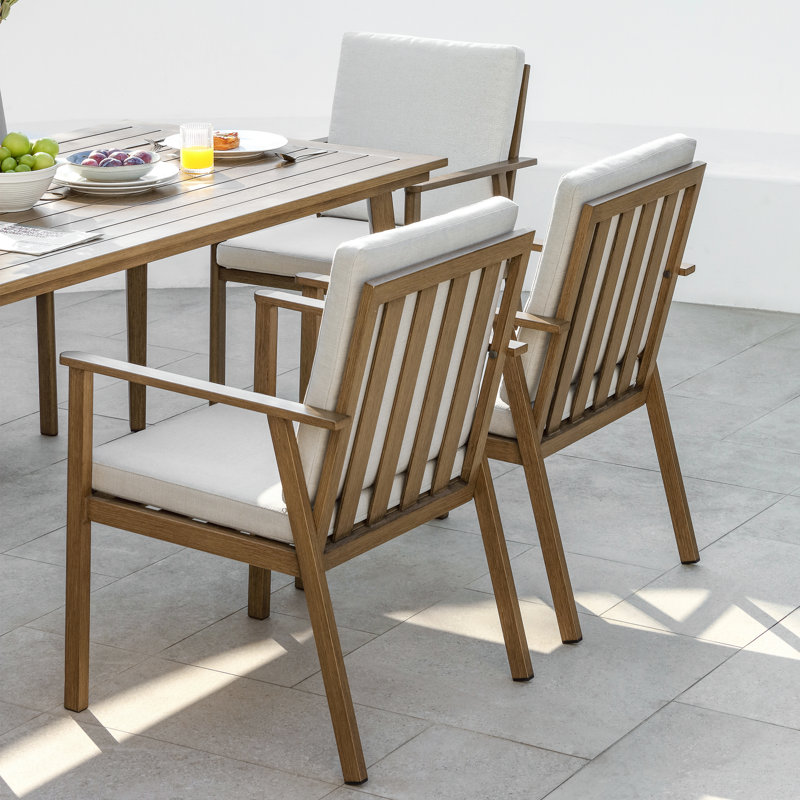 Ensemble de 2 chaises de jardin SeeHill, chaises de patio en aluminium avec coussins, fauteuils modernes résistants aux intempéries pour jardin, terrasse, balcon, teck