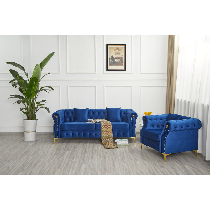 2 - Piece Velvet Living Room Set, Blue