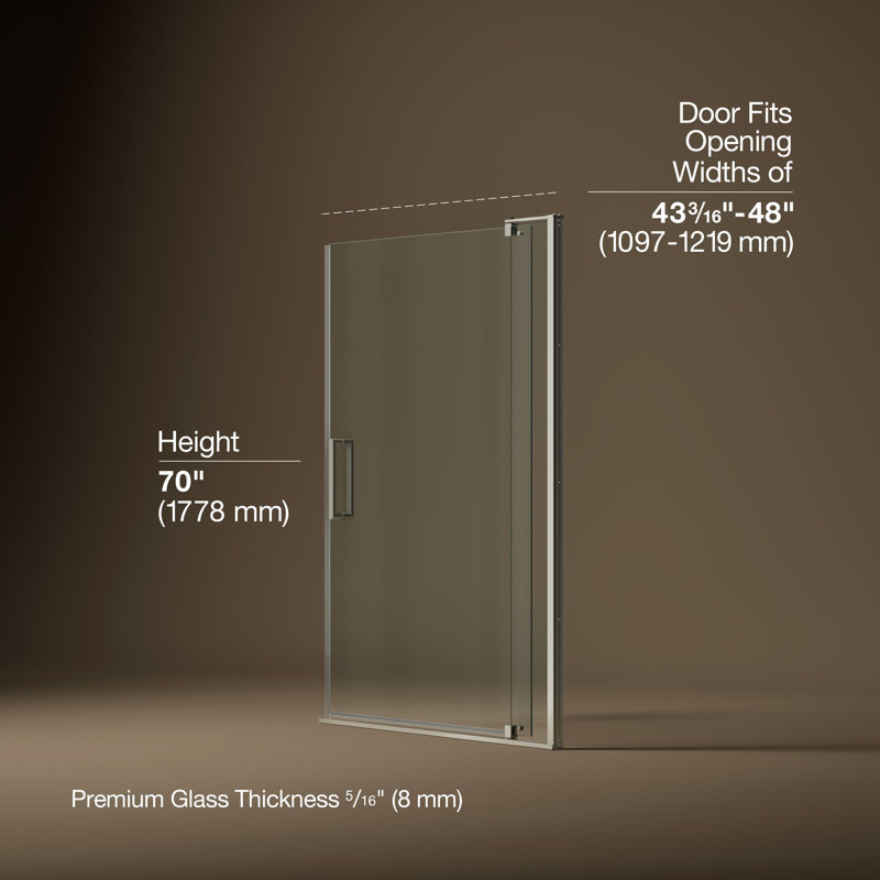 Revel 48'' x 70'' Pivot Shower Door with CleanCoat® Technology, Crystal Clear, Anodized Brushed Nickel