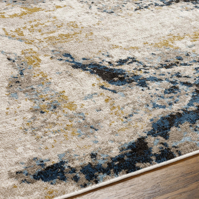 Pertek Illona Abstract Gray and Denim Area Rug, Runner 2'7" x 7'3"