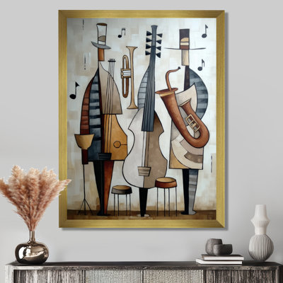 Abstract Jazz Band In New York City - Music Jazz Wall Art, Brown Vintage Canvas Print
