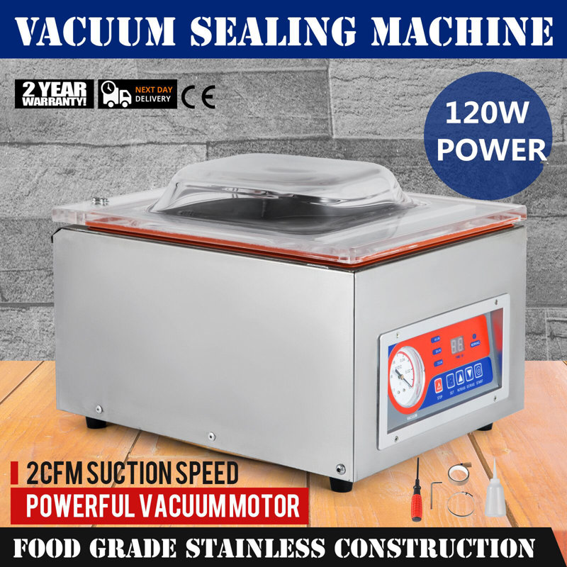 Compact Silver Stainless Steel Chamber Vacuum Sealer with 10.2" Sealing Length