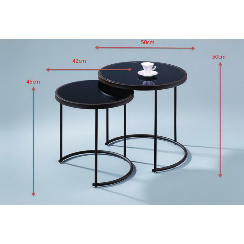 Middlewich Glass Top Frame Nesting Tables, Black Glass, Brown