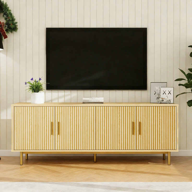 Latitude Run® 70" Media Console TV Stand, Natural Wood/Gold