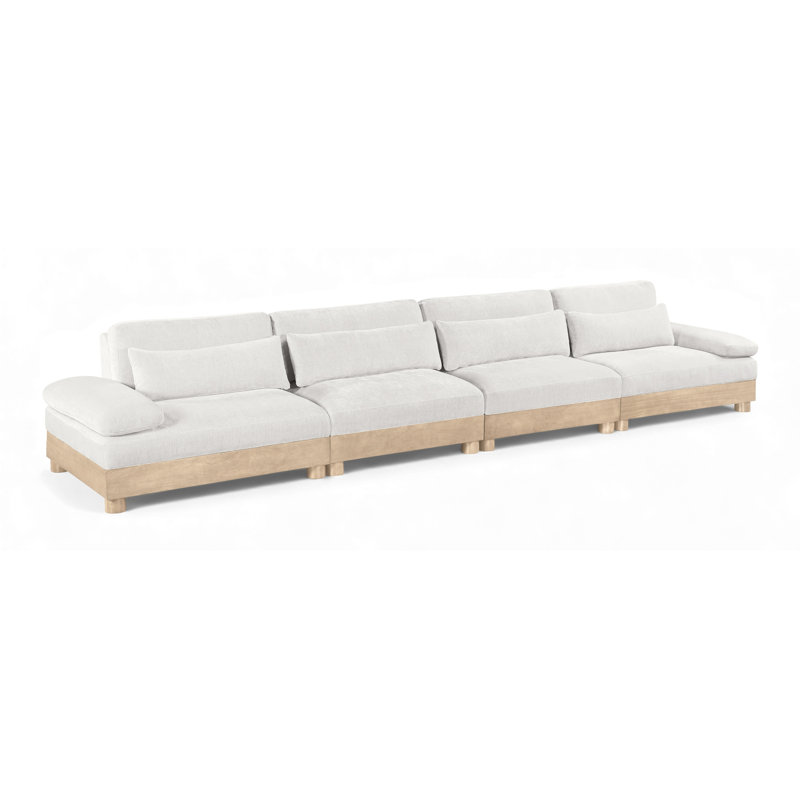 Canapé modulaire 4 pièces en tissu chenille de 175,5 po Turin, Crème, Naturel