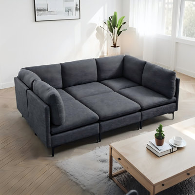 Canapé modulaire en L 93 po avec méridienne en L 93 po avec méridienne rembourrée moderne en lin avec pieds en bois pour salon