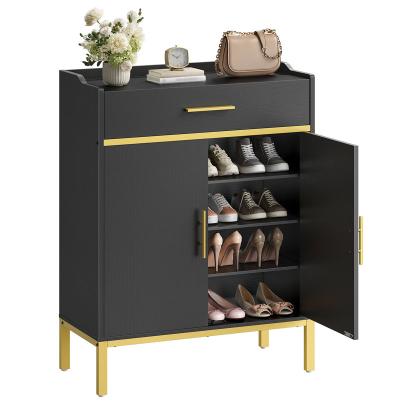 Armoire à chaussures à 5 niveaux avec tiroirs, armoire à chaussures avec 3 tablettes réglables et 1 tiroir