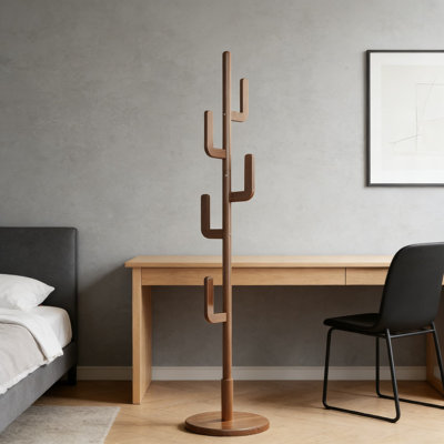 Portemanteau autoportant en bois massif avec 6 crochets, portemanteau réglable en hauteur pour le vestibule, la chambre à coucher et le salon, portemanteau robuste