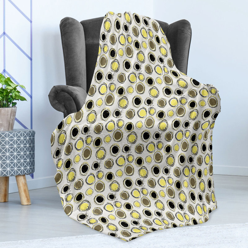Ambesonne Yellow Fleece Throw Blanket Hand Drawn Scribbled Rounds Multicolor