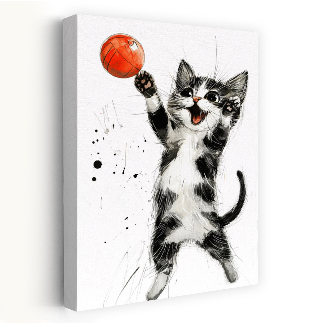 Kitten Playing Ball Energetic Playful Contemporary Cat Wall Art Print