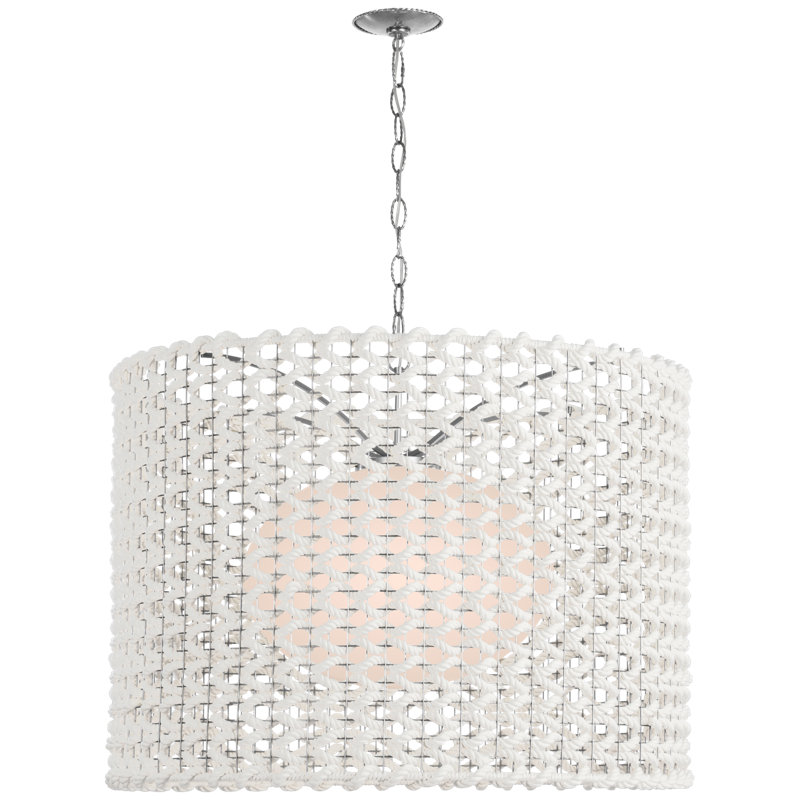 Catania 40" Hanging Shade With Cream Woven Rope, 29" H x 40" W x 40" D, Polished Nickel