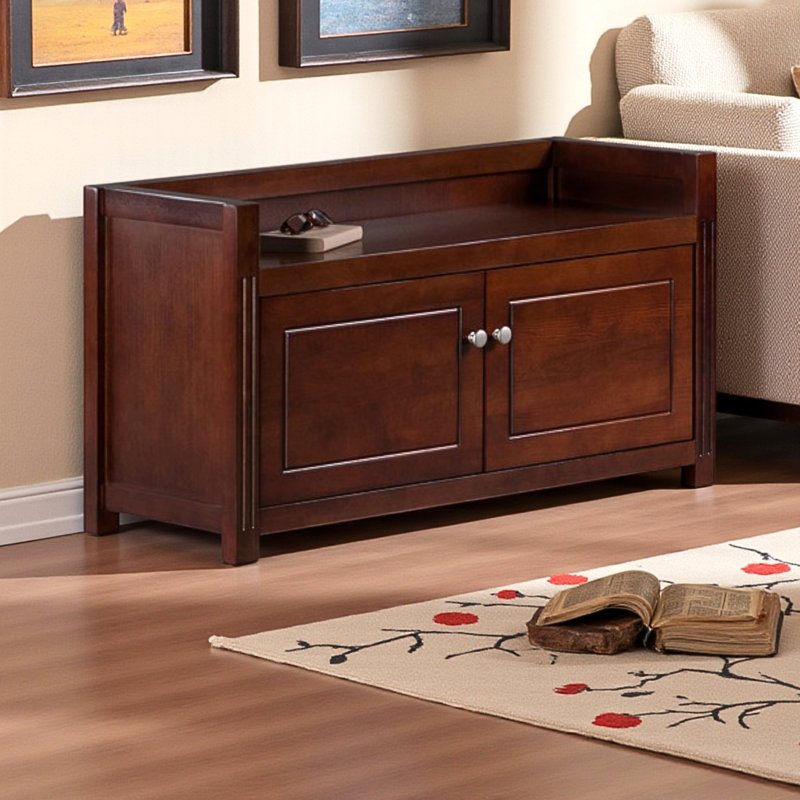 Bigham Storage Bench with 2-Section Cabinet in Brown Finish, 21.48" H X 39.63" W X 15.32" D