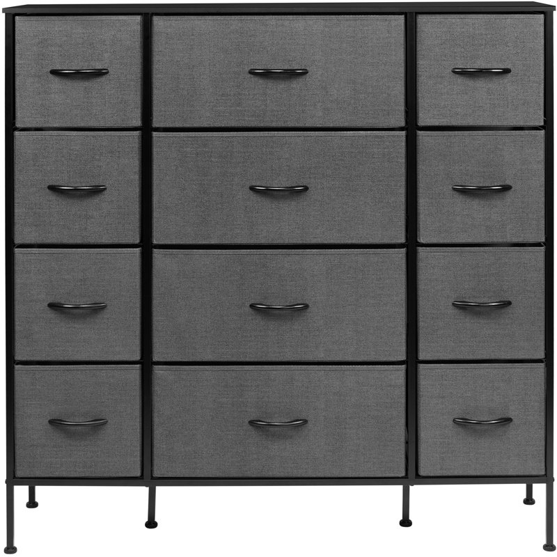 Black Steel Frame 12-Drawer Dresser with Wood Top