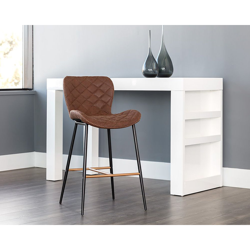 Lyla Upholstered Stool, Antique Brown Faux Leather, Counter Stool (26” Seat Height)